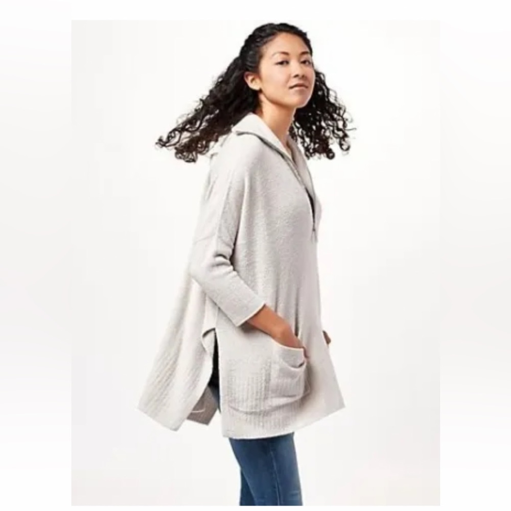 Barefoot Dreams CozyChic Lite Half-zip Rolled Edge Tunic. Fog Gray. Size S/M